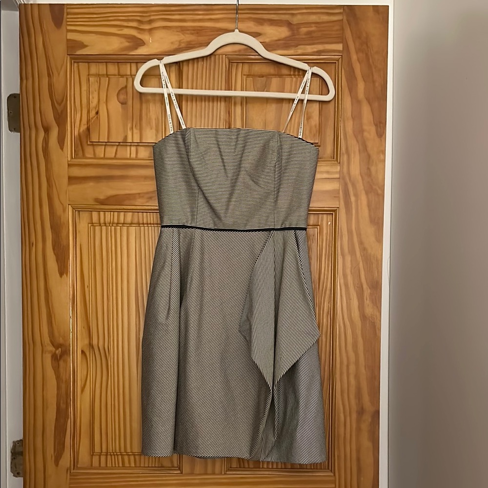 Halston Heritage Strapless Striped Gray Dress